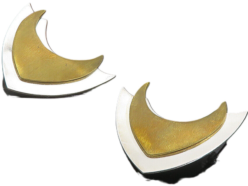 MEXICO 925 Sterling Silver  Vintage Two Tone Modernist Drop Earrings  EG4087