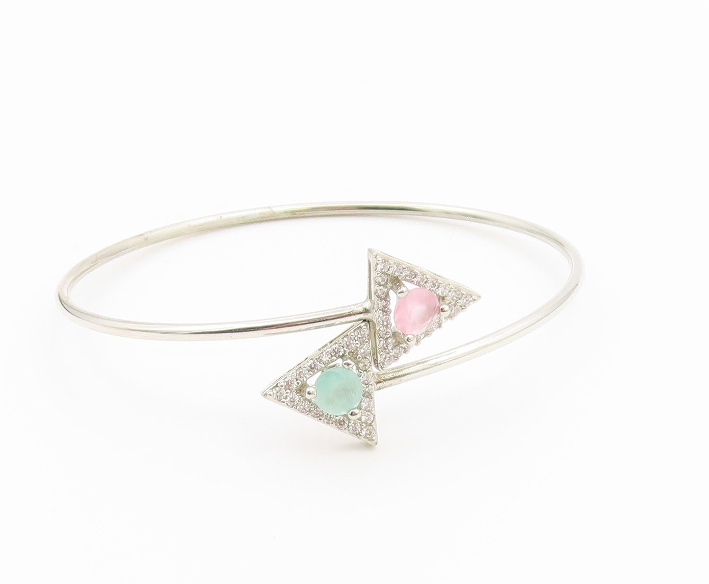 925 Silver  Vintage Dainty Tourmaline & Topaz Triangle Bypass Bracelet  BT9773