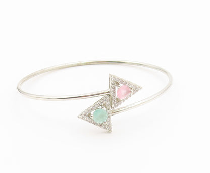 925 Silver  Vintage Dainty Tourmaline & Topaz Triangle Bypass Bracelet  BT9773