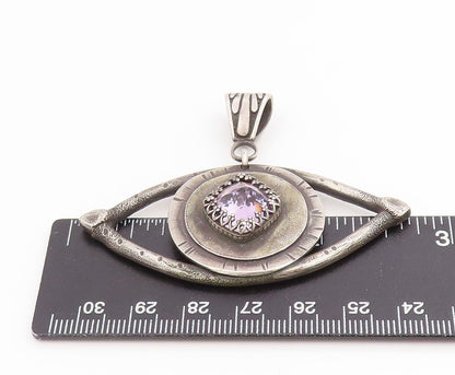 925 Sterling Silver Vintage Pendant Amethyst Third Eye Of Providence  PT25639