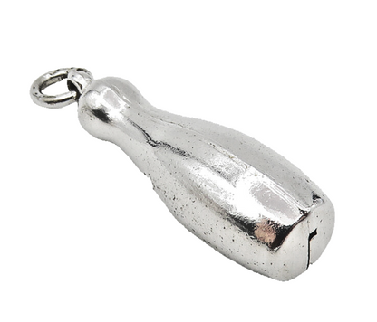 925 Sterling Silver  Shiny Single Bowling Pin Sports Motif Pendant  PT9089