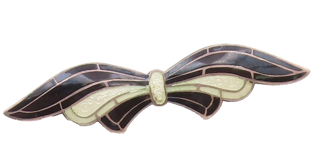 925 Sterling Silver  Vintage Antique Enamel Ribbon Bow Brooch Pin  BP8611
