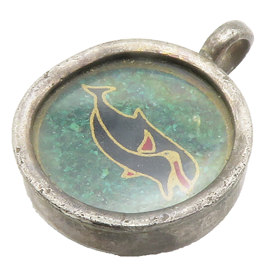 925 Sterling Silver  Vintage Turquoise Enamel Dolphin Motif Pendant  PT11122