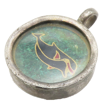 925 Sterling Silver  Vintage Turquoise Enamel Dolphin Motif Pendant  PT11122
