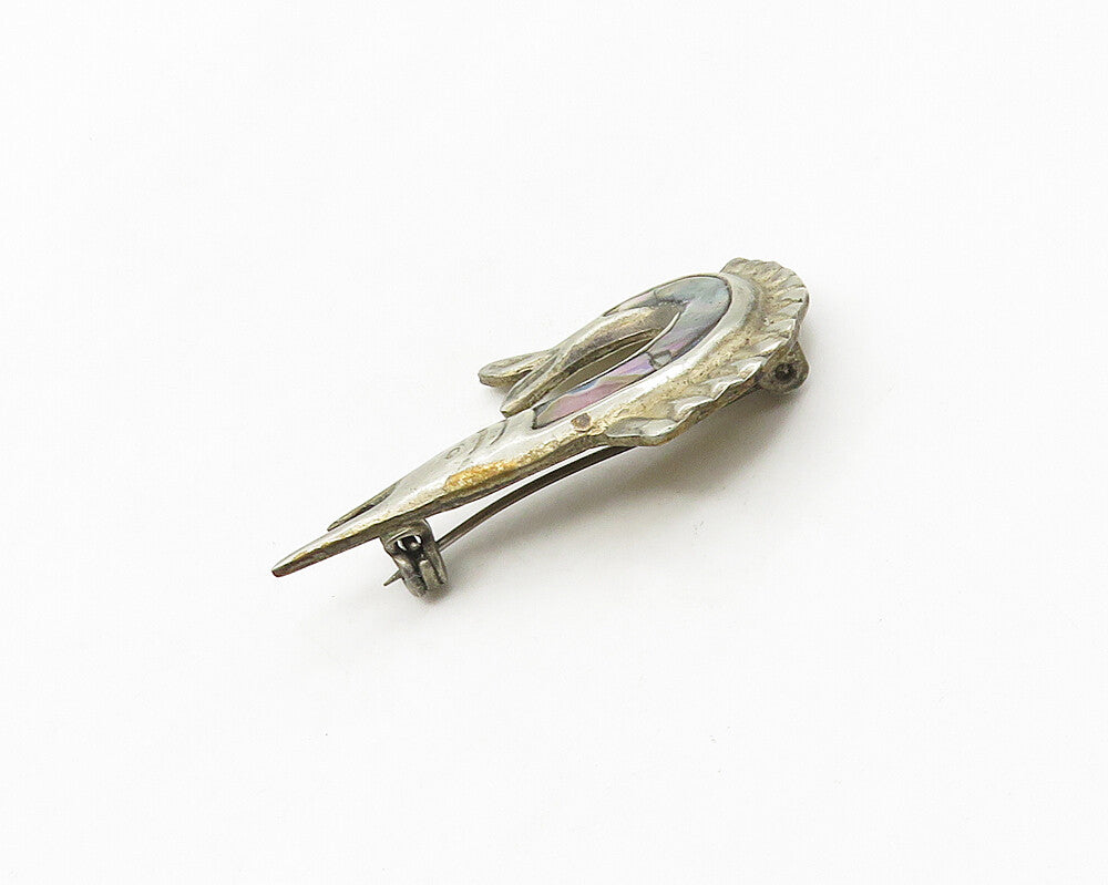 MEXICO 925 Sterling Silver  Vintage Abalone Shell Fish Brooch Pin  BP7118