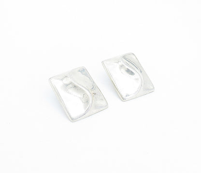 925 Sterling Silver  Vintage Shiny Square Swirl Non Pierce Earrings  EG2061
