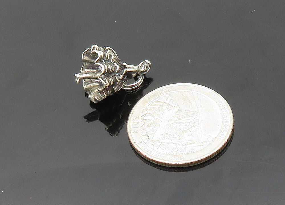 925 Sterling Silver  Vintage Petite Woman In Dress Dark Tone Pendant  PT16862
