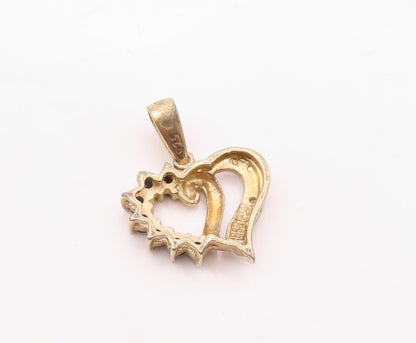 925 Sterling Silver  Vintage Genuine Diamond & Sapphire Heart Pendant  PT18070