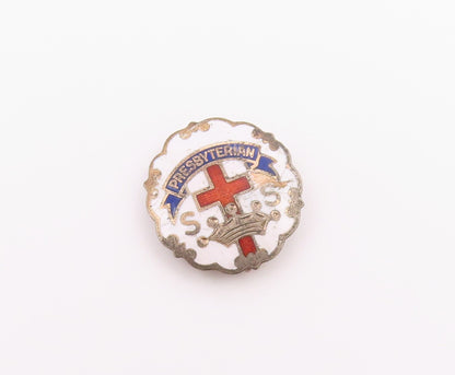 925 Sterling Silver Vintage Enamel Presbyterian Church Brooch Pin BP8606