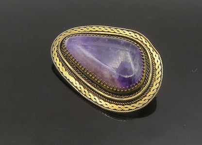 ISRAEL 925 Sterling Silver  Vintage Amethyst Twist Border Brooch Pin  BP9120