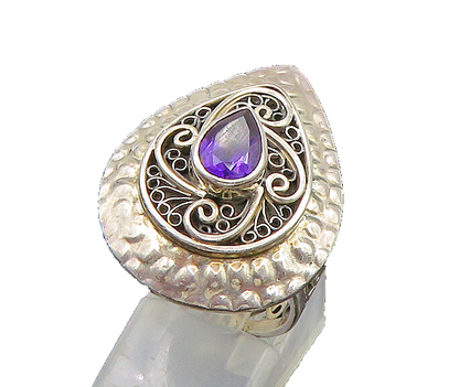 925 Sterling Silver  Vintage Tear Drop Amethyst Cocktail Ring Sz 7  RG22824
