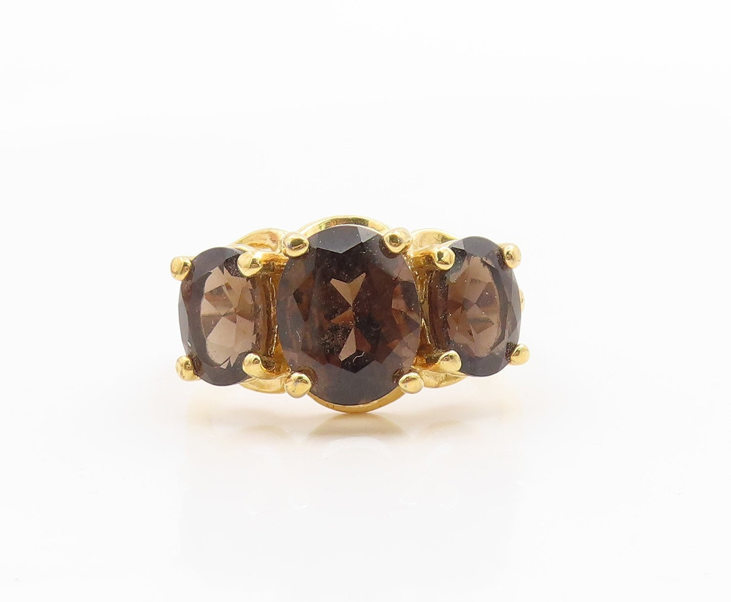 925 Sterling Silver Vintage Ring Gold Plated Smoky Quartz Band  Sz 8.5  RG35991