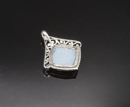 925 Sterling Silver  Vintage Open Scroll Edge Drusy Quartz Pendant  PT20994
