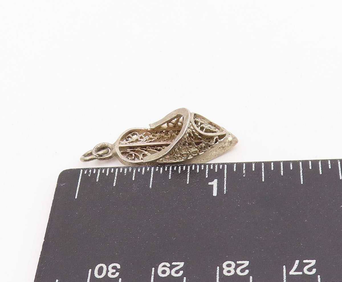 925 Sterling Silver Vintage Pendant Filigree Cinderella Slipper Charm  PT25179