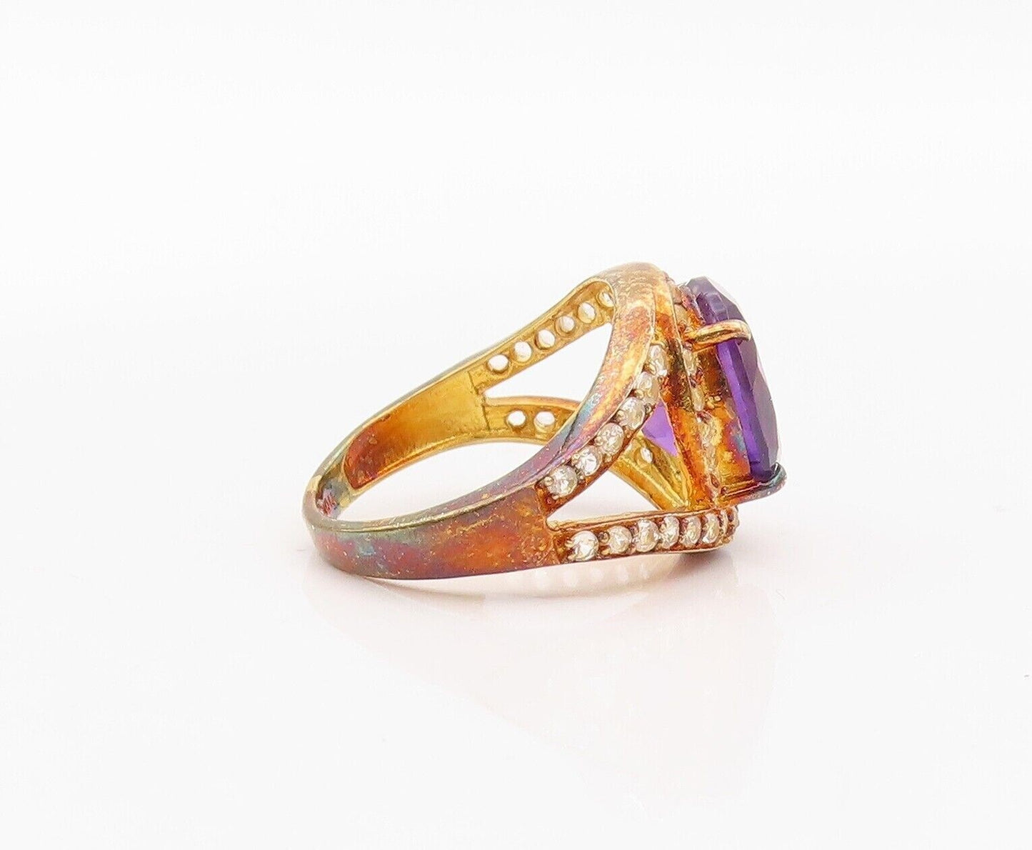 925 Sterling Silver Vintage Ring Gold Plated Amethyst & Topaz  Sz 7  RG29974