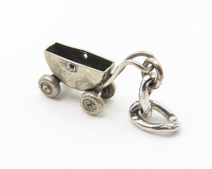 925 Sterling Silver  Vintage Petite Old Fashioned Baby Carriage Pendant PT8221