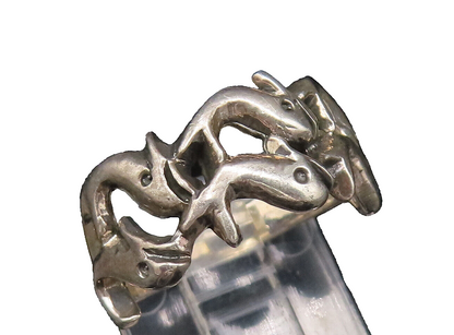 925 Sterling Silver  Vintage Double Row Whale Cutout Band Ring Sz 4.5  RG25775