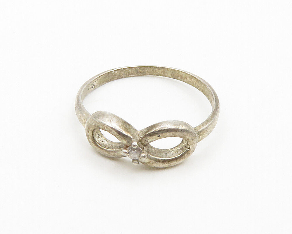 925 Sterling Silver   Vintage Petite Topaz Infinity Band Ring Sz 7.5  RG19423