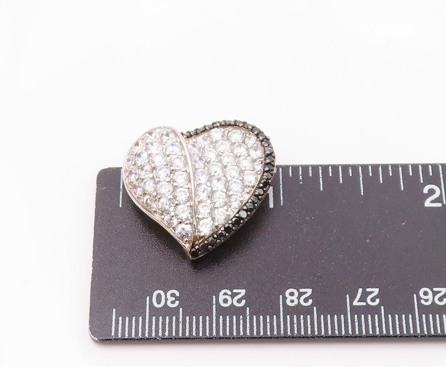 925 Sterling Silver  Cubic Zirconia & Hematite Love Heart Pendant  PT14615