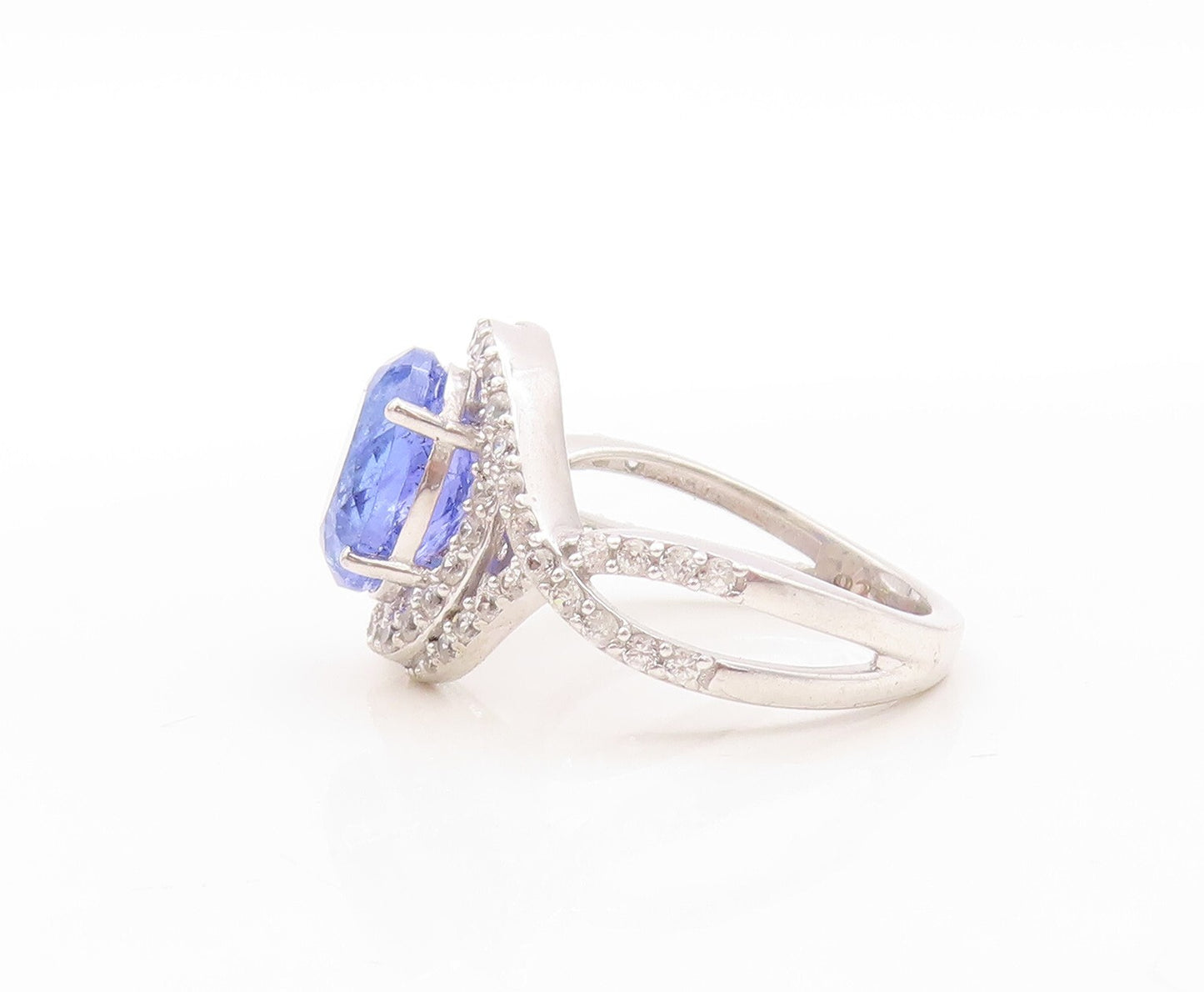 925 Sterling Silver Vintage Ring Designer Cutout Sapphire & CZ   Sz 8  RG30923