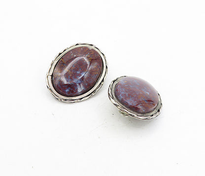 PANTEAH ZUNI 925 Silver  Vintage Jasper Non Pierce Oval Drop Earrings  EG4108