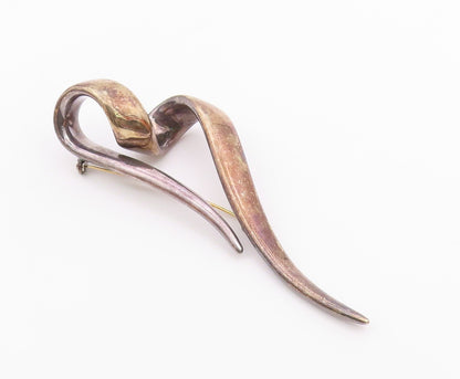 DESIGNER 925 Sterling Silver Vintage Large Love Heart Ribbon Brooch Pin BP9000