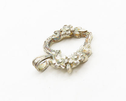925 Sterling Silver  Vintage Floral Vine Open Love Heart Pendant  PT15329
