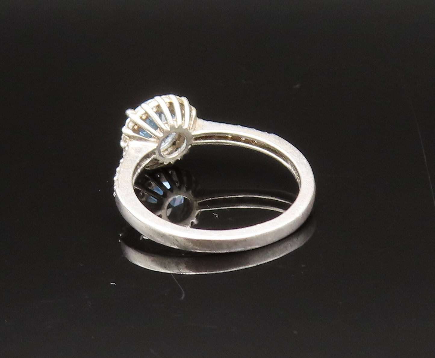 925 Sterling Silver  Vintage Fancy Blue & White Topaz Halo Ring Sz 8  RG25605