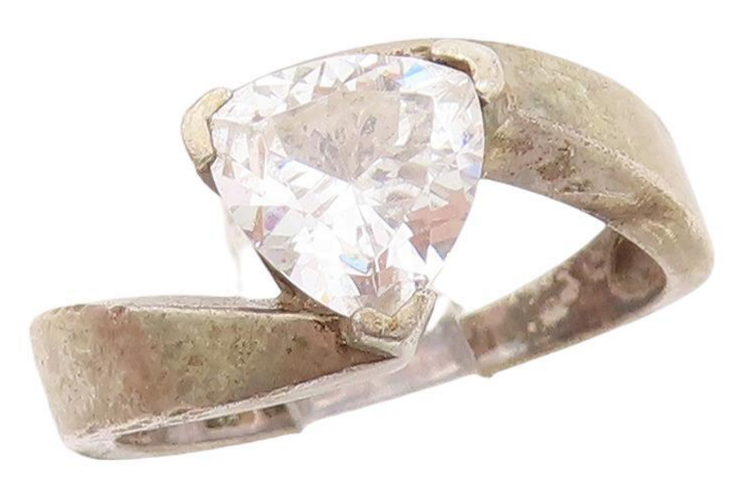 925 Sterling Silver Vintage Ring Designer Triangle Cut CZ  Sz 7  RG28871