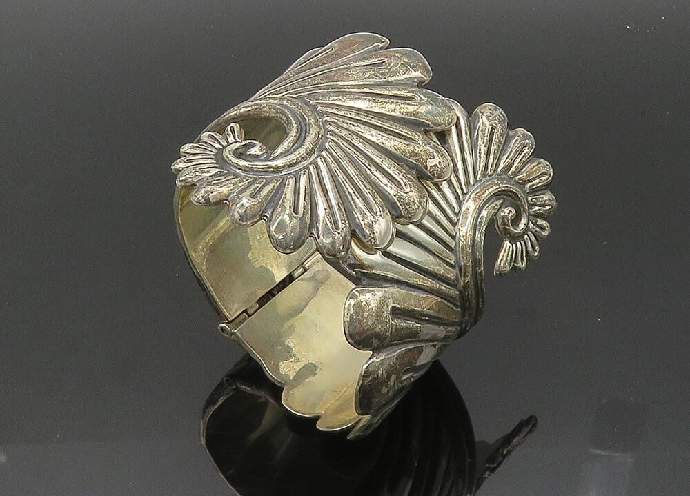 ESPERANZA MEXICO 925 Silver  Vintage Shiny Swirl Bypass Cuff Bracelet  BT8279