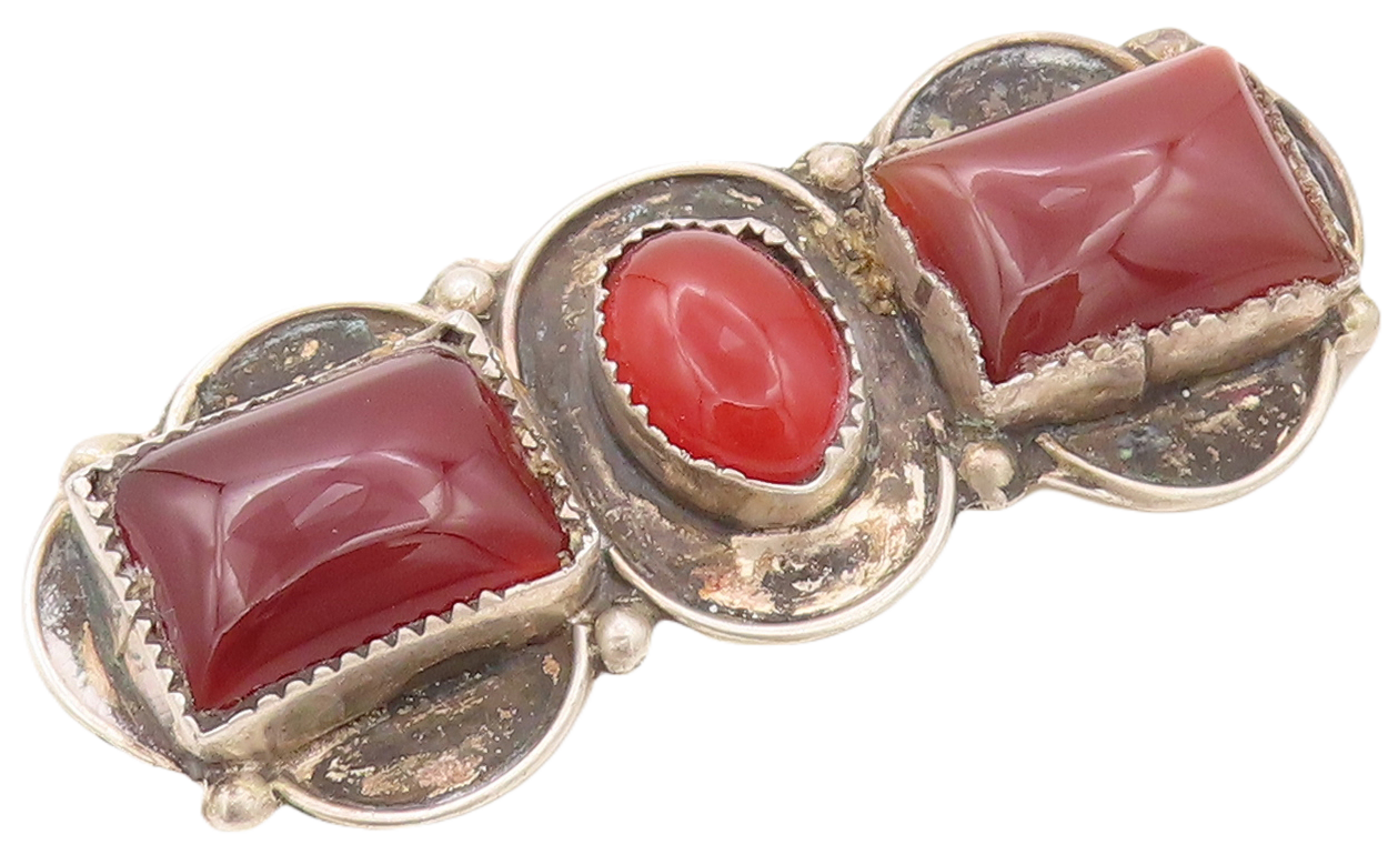 925 Sterling Silver Vintage Brooch Pin OTERO NAVAJO Carnelian Cutout   BP11166