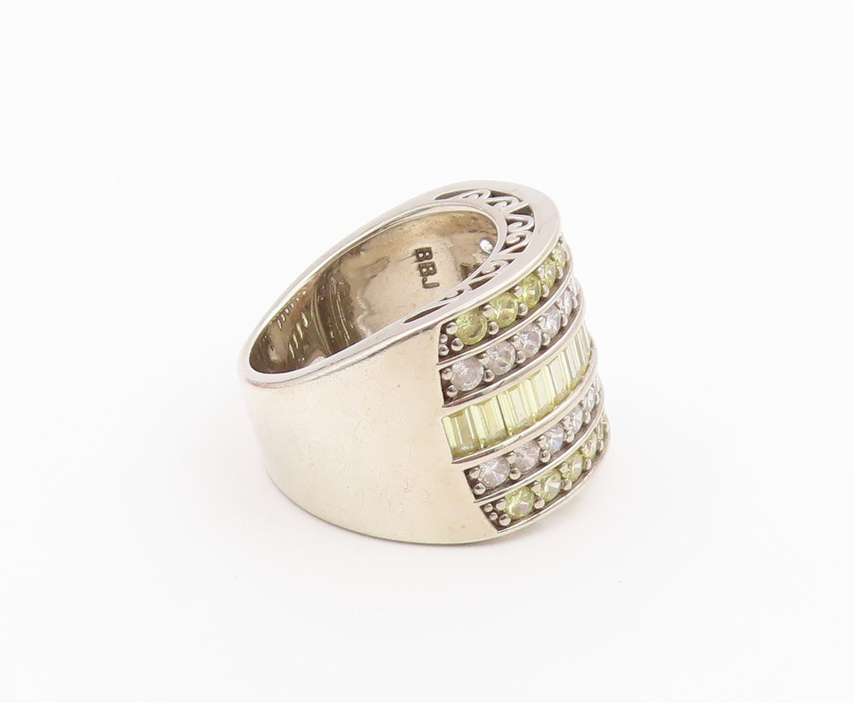 925 Sterling Silver Vintage Ring Topaz Multirow Statement Band  Sz 10  RG36495