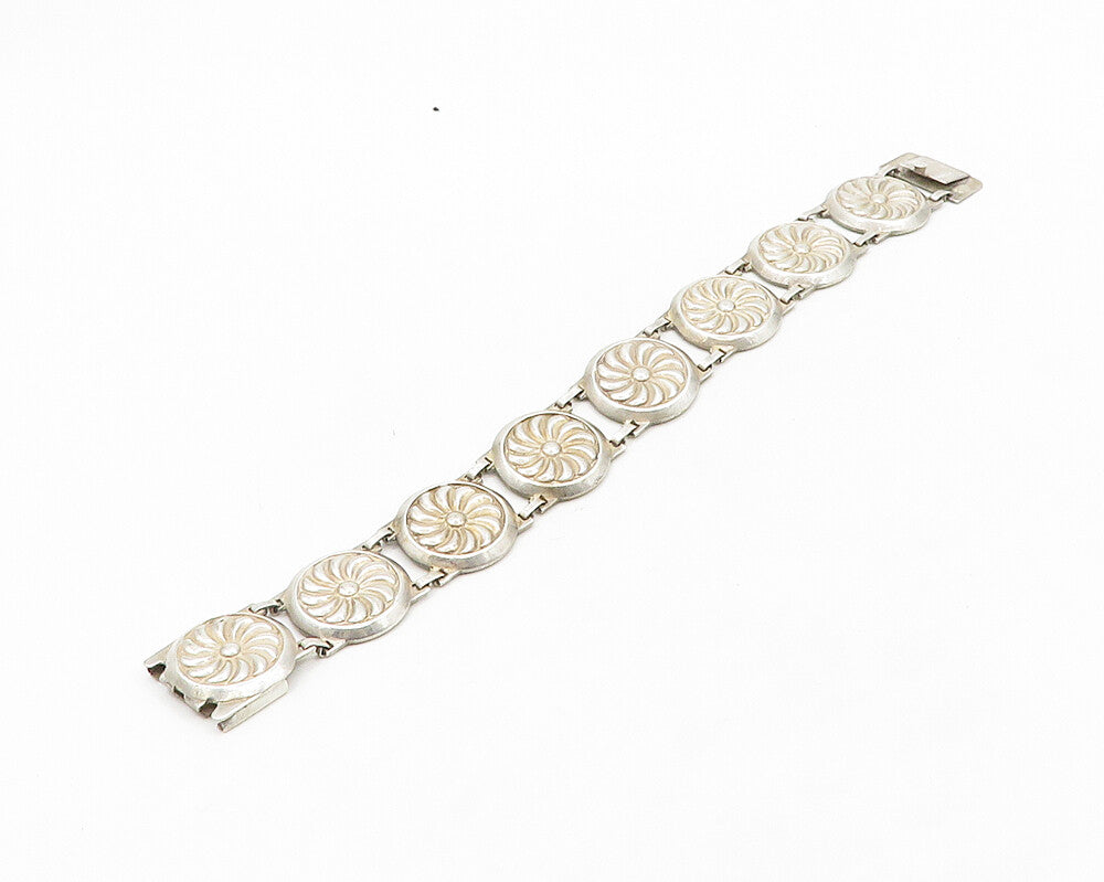 925 Sterling Silver  Vintage Spiral Round Floral Motif Chain Bracelet  BT7824
