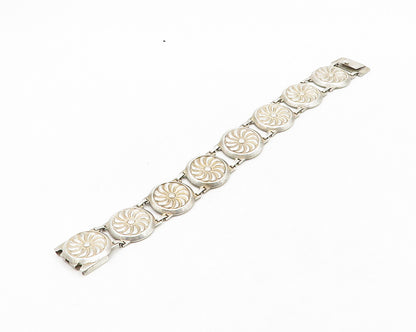 925 Sterling Silver  Vintage Spiral Round Floral Motif Chain Bracelet  BT7824