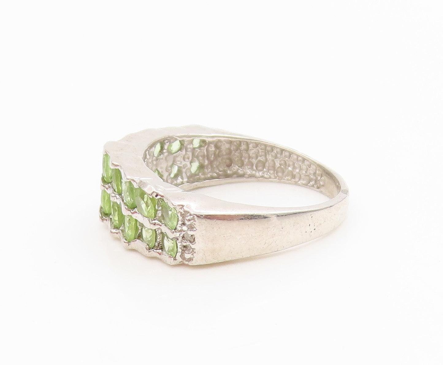 925 Sterling Silver Vintage Ring Peridot Double Row Wide Band  Sz 7.5  RG36165