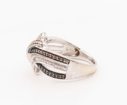 925 Sterling Silver Vintage Ring White & Black CZ Intertwined Band Sz 7 RG36351