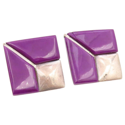 925 Sterling Silver Vintage Earrings Classic Amethyst Geometric Clip On  EG14447