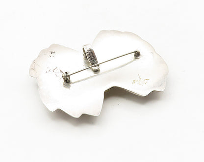 MEXICO 925 Sterling Silver  Vintage Shiny 2 Tone Ribbon Bow Brooch Pin  BP4104