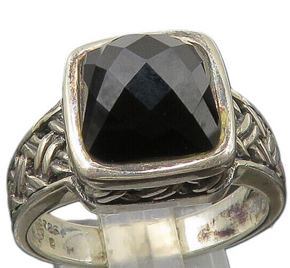 925 Sterling Silver  Vintage Faceted Black Spinel Cocktail Ring Sz 10  RG22602