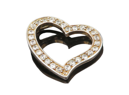 925 Sterling Silver  Vintage Topaz Open Love Heart Shiny Pendant  PT14761