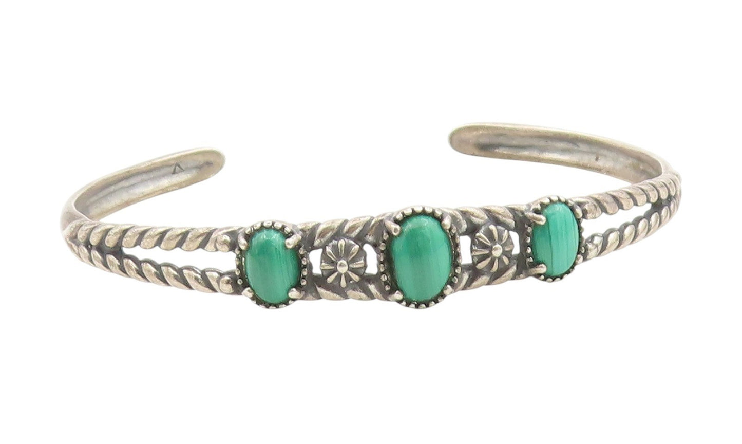 925 Sterling Silver Vintage Bracelet CAROLYN POLLACK Malachite Cuff  BT11766