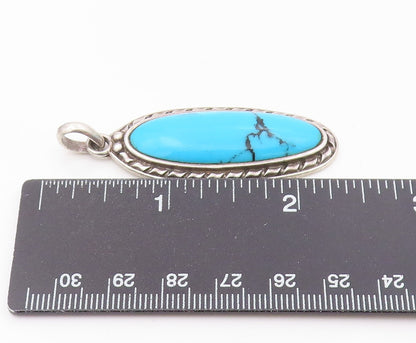 925 Sterling Silver  Vintage Cabochon Cut Turquoise Oblong Pendant  PT14052