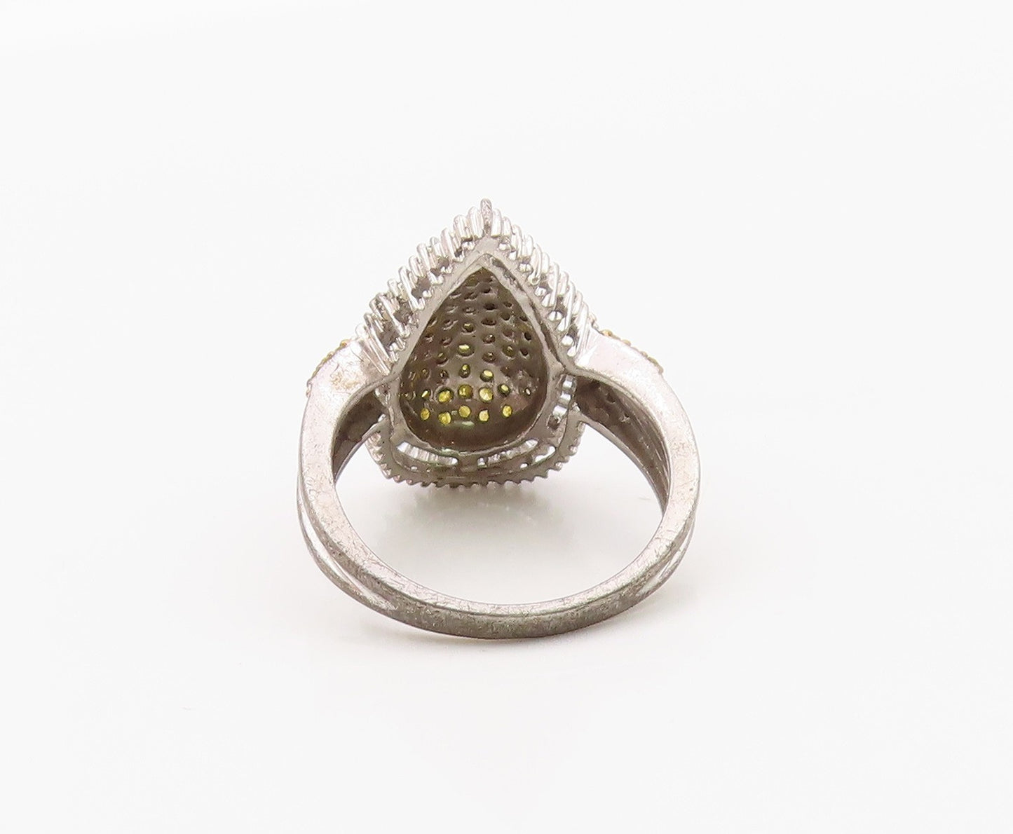925 Sterling Silver Vintage Ring Real Yellow & White Diamonds Band Sz 7 RG36376