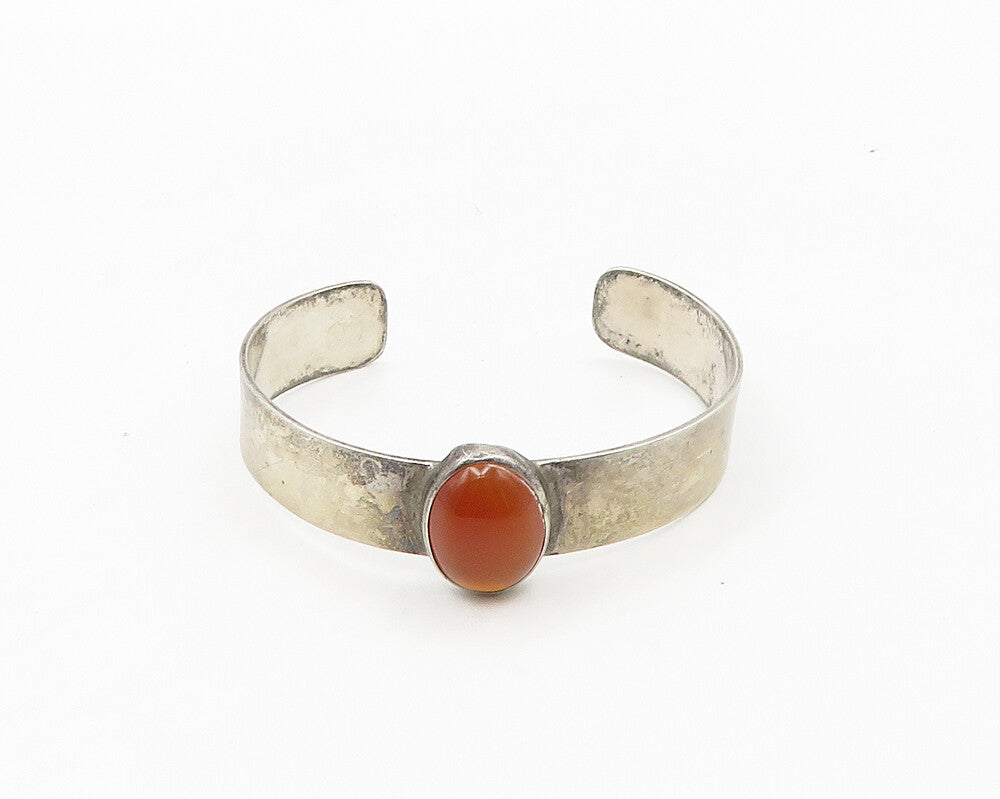 925 Sterling Silver  Vintage Cabochon Cut Carnelian Cuff Bracelet  BT7053