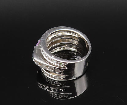 925 Silver  Vintage Purple & White Cubic Zirconia Open Band Ring Sz 7  RG25995