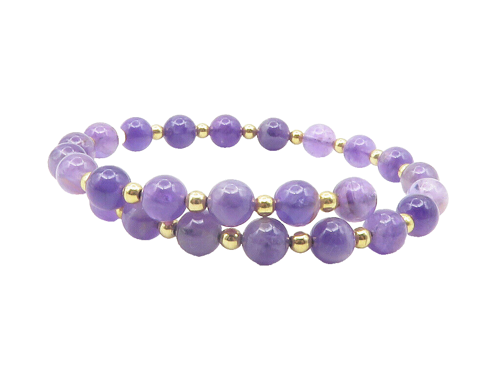 925 Sterling Silver  Amethyst Beaded Gold Plated Bypass Bangle Bracelet BT4754