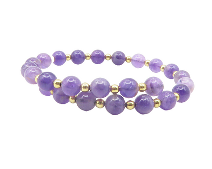 925 Sterling Silver  Amethyst Beaded Gold Plated Bypass Bangle Bracelet BT4754