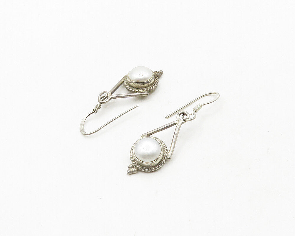 925 Sterling Silver  Vintage Freshwater Pearl Twist Dangle Earrings  EG9672