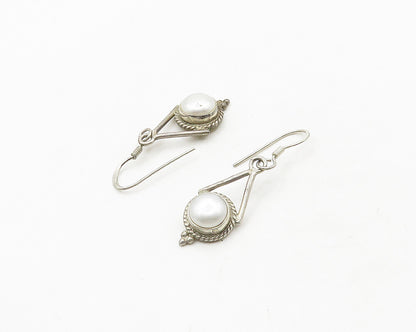 925 Sterling Silver  Vintage Freshwater Pearl Twist Dangle Earrings  EG9672