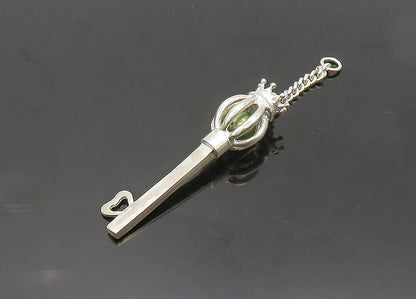 925 Sterling Silver  Vintage Pearl Love Heart Royal Crown Key Pendant  PT15642